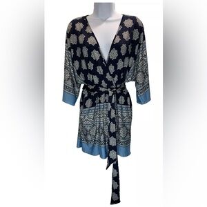 Venus Romper Women's Medium Blue Faux Kimono Pockets Boho Elastic Waist w/Belt